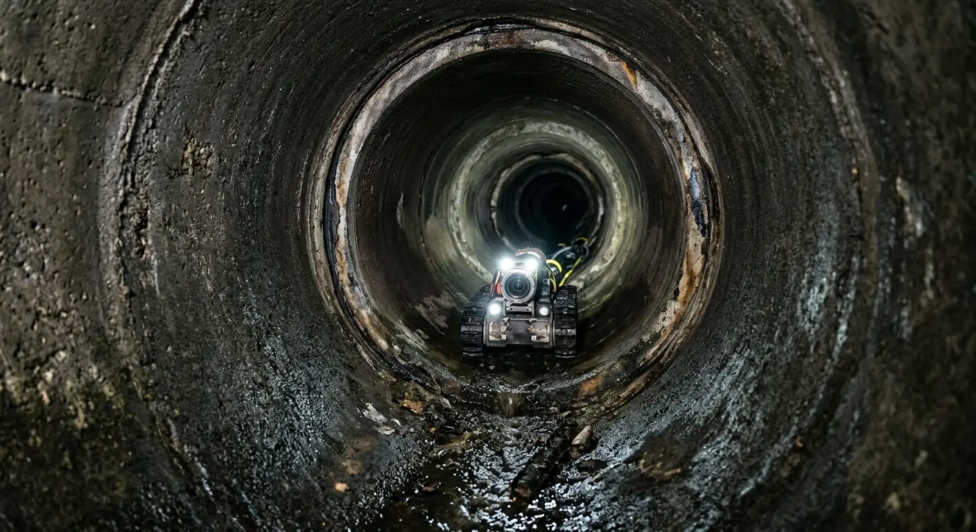 Robotic sewer camera inspecting pipe interior for Drain Snake Service in Harrison